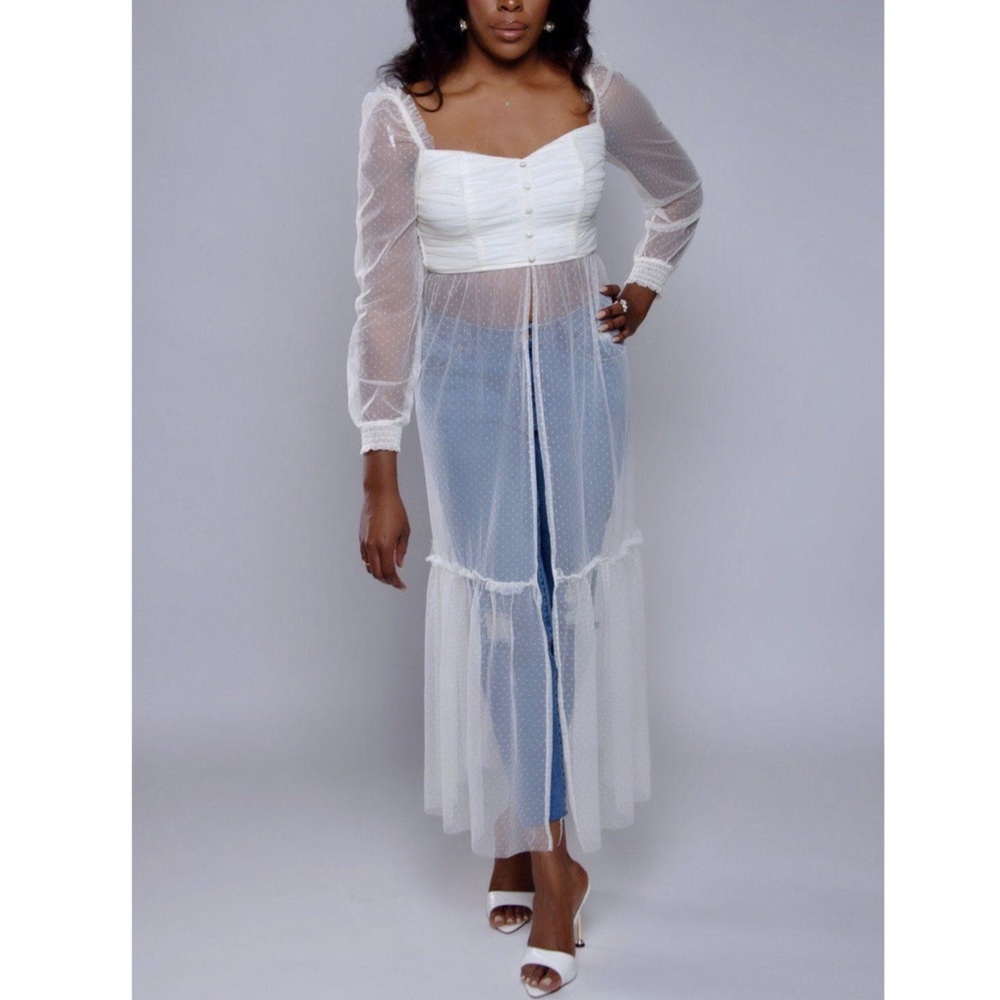 NEW Cream Long Sleeve Mesh Crop Top